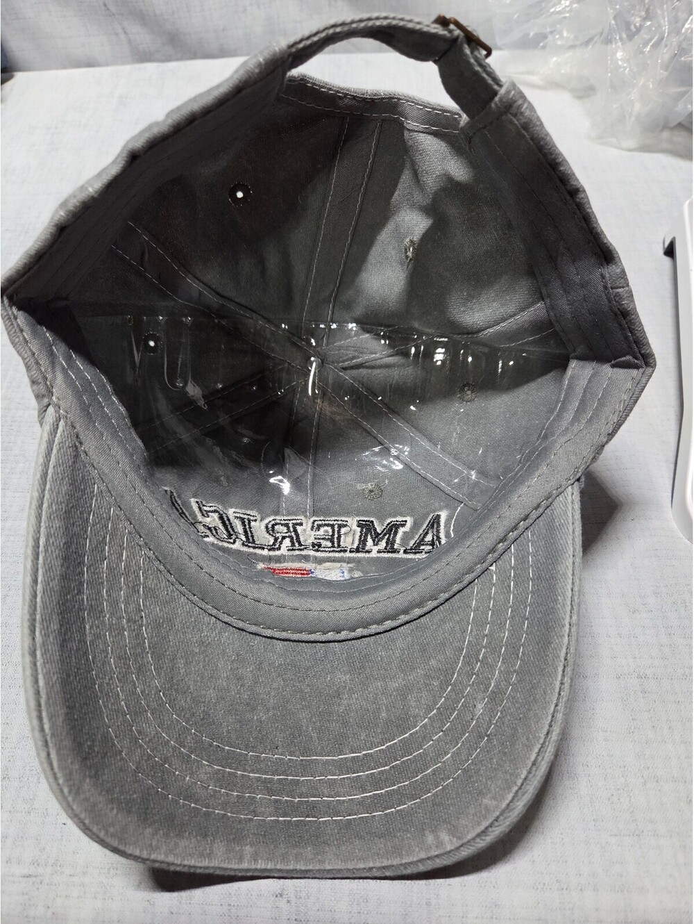 Vintage Style Gray Baseball Cap with America Embroidery and Flag Patch - Picture 3 of 4